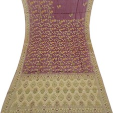 Vintage Purple Saree 100 Pure Silk Woven Hand Embroidered Sari 5YD Craft Fabric