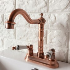 Antique Red Copper Swivel Kitchen Sink Faucet 2 Hole Bathroom Basin Taps 2rg045