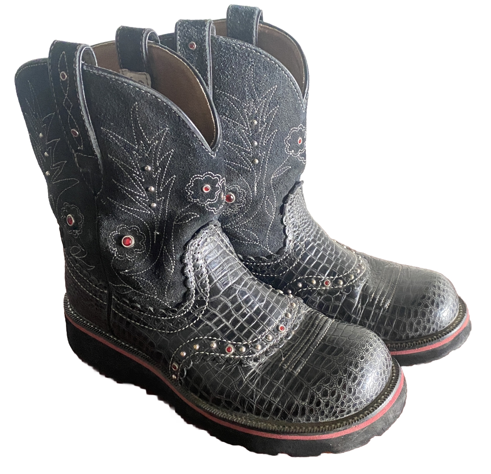 ARIAT Fat Baby Gem Baby Cowboy Boots 7.5 B Snake Suede Leather Roper