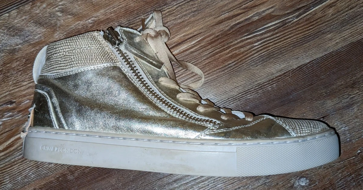 Crime London metallic gold leather hi top sneakers womens size EU 39 US 9