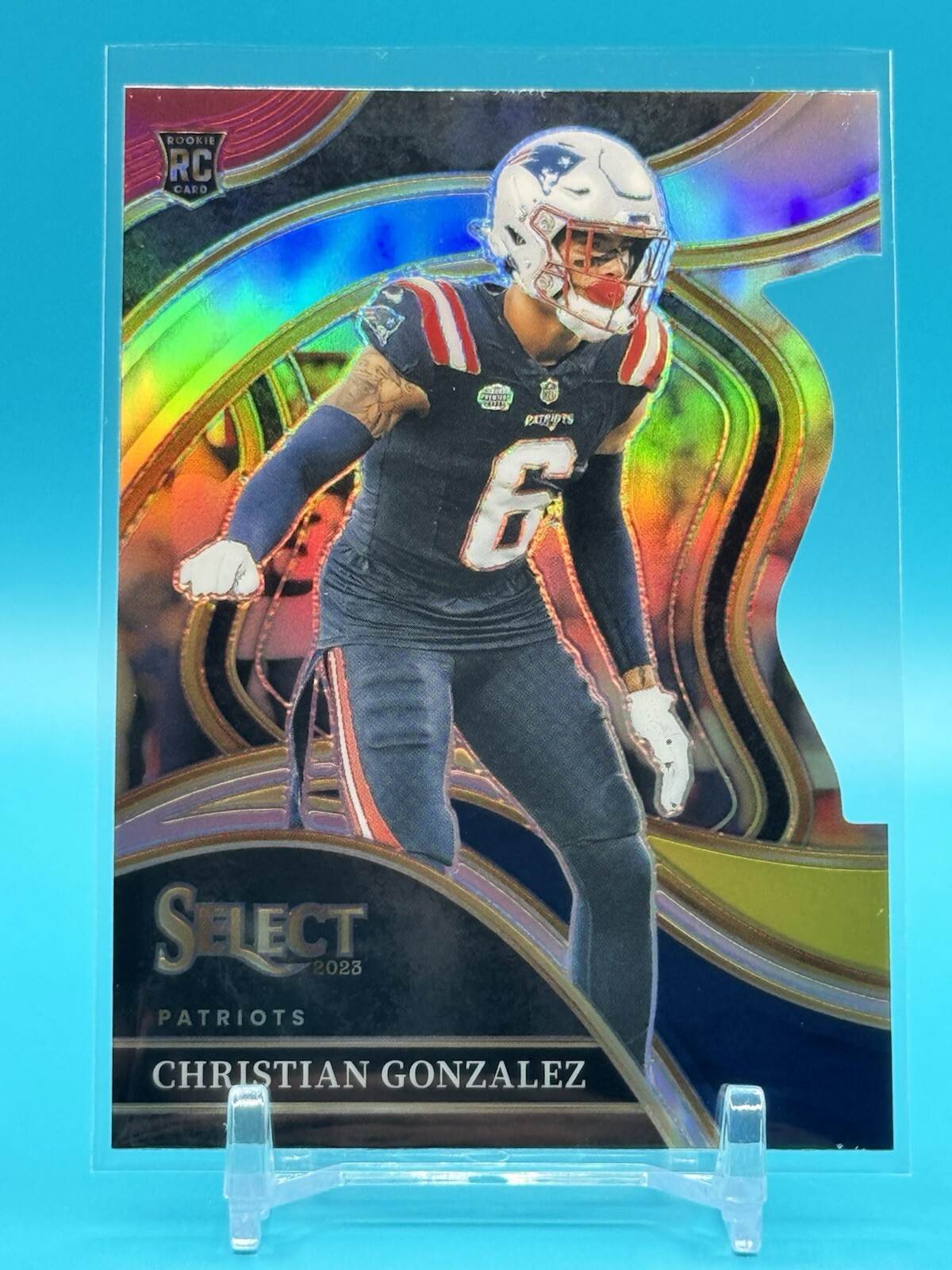 2023 Select Club Level Red & Yellow Die Cut #286 Christian Gonzalez RC Patriots