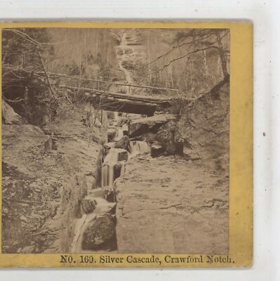 Silver Cascade Crawford Notch White Mountains Kilburn Stereoview c1870