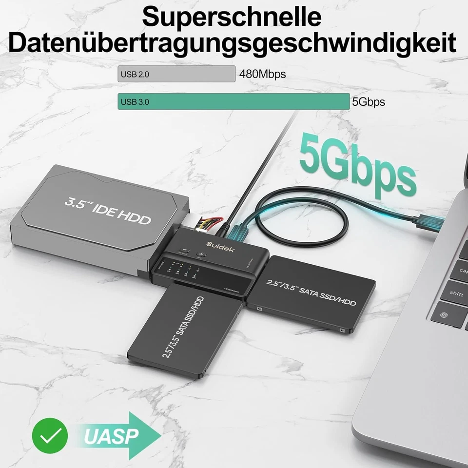 USB 3.0 IDE/SATA Adapter 5Gbps Offline-Klon 2,5"/3,5" HDD/SSD - Bild 3 von 4