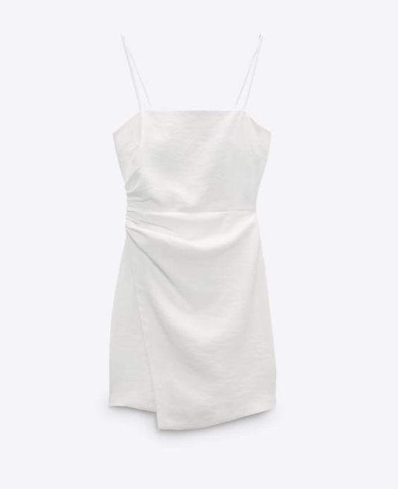 Zara Women NEW RUCHED MINI DRESS OYSTER WHITE Spaghetti Zara Women NEW RUCHED MINI DRESS OYSTER WHITE Spaghetti