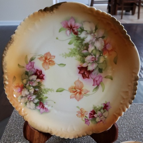 SET 4 ANTIQUE GERMAN BAVARIAN COLORFUL FLORAL CABINET DISPLAY PLATES - Picture 3 of 9
