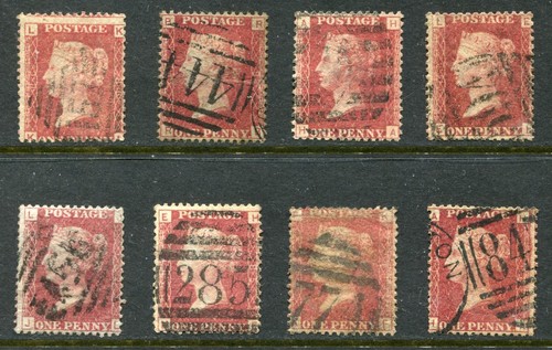 GB 1858-1879 1d Penny Red plates - 8 stamps - Plates 86-217 Used (FE048)