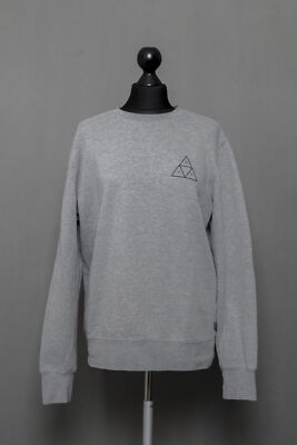 HUF Damen Sweatshirt Pulli M grau meliert Rundhals Sweat mit Baumwolle