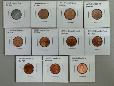 Bu Incon Starter lot of BU Lincoln Cents Great way to start Wheat Cent ...