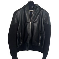 100 Authentic Givenchy Men Leather Biker Jacket With Hood Size XL Lightly Used