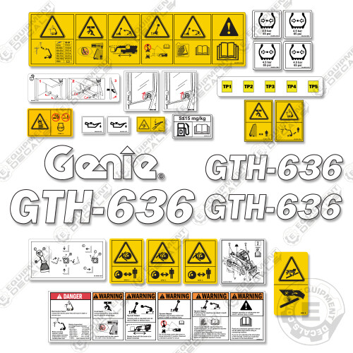high&low シール Fits Genie GTH-636 Decal Kit Telescopic ForkLift - 7 YEAR 3M VInyl