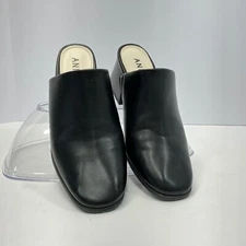 Anne Klein Black Mules Block Heel Slip On Classic Shoes Size 7.5M