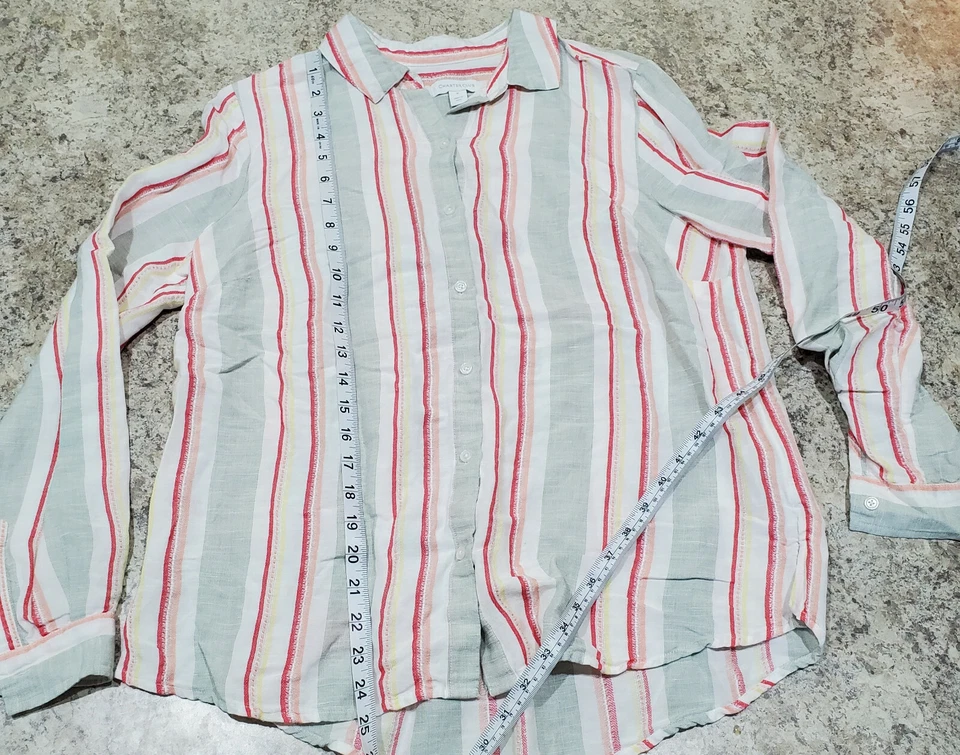 Camisa Charter Club Feminina M Manga Longa Linho Rosa Listrada Botão para Cima Feminina Top - Imagem 4 de 4