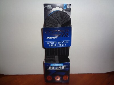Copper Fit Infused Sport Ankle Socks 3 Pair Large L/XL Black Size M 9-12 W 10-13