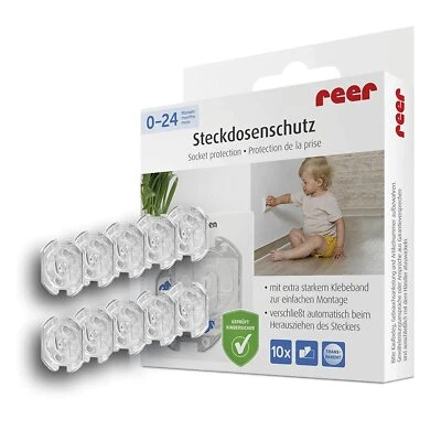 10 Stück Reer Steckdosensicherung Steckdosenschutz klebbar transparent, NEU