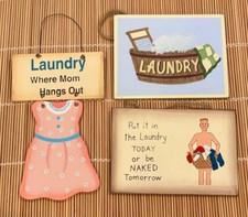 3 Pieces Set Country Primitive Decor Wood Cut Out Sign LAUNDRY ROOM Set 1