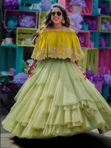 Lemon Green Ruffle Lehenga Choli Indian 