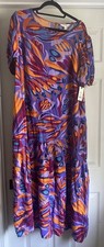 Terra & Sky Dress Womens Size 1X 16W-18W Purple Orange Flowy Floral Maxi Dress
