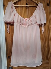 House of CB Pink Blush Baby Doll Dress Puff Sleeve size S Small Plus Cup