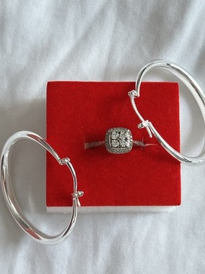 Silber Versprechen Ring und Ohrringe 