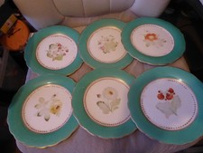 Vintage set 6 salad plates in turquoise green with flowers