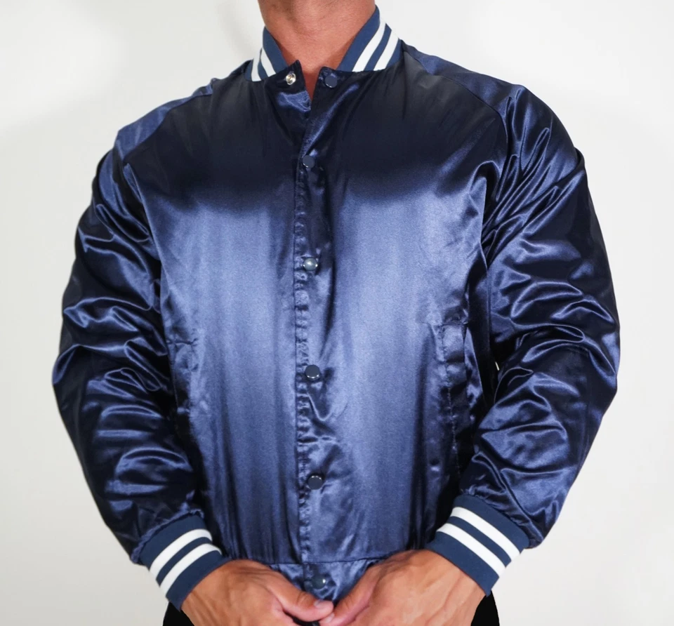 NEW MEN'S SATIN DARK BLUE JACKET LARGE - Image 2 of 4
