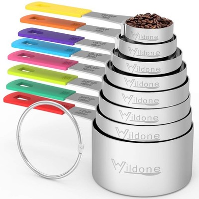 Wildone 8-Piece Measuring Cups Set, Stainless Steel Nesting Measuring Cups, P...