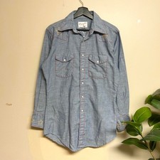 Vintage 80s Wrangler Embroidered Denim Pearl Snap Western Shirt Mens M