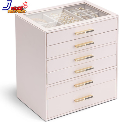 6 Layer Jewelry Box for Women Glass Lid Jewelry Organizer with 6 Drawers for Nec