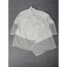 Lucky Brand Womens 1X Grey White Chevron Knit Open Front Cardigan Sweater Wool