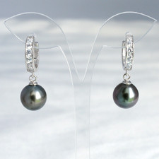 Orecchini di perle d'acqua salata di Tahiti nere ad alta lucentezza, 8,8 mm i...