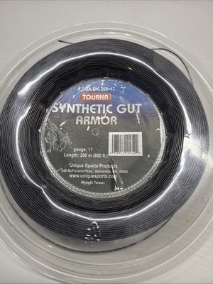Synthetic Gut Armor 17G String Reel, Black Tennis Racket String By Tourna