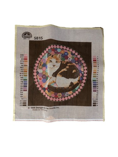 Vtg Leisure Arts DMC 5815  Calico Cat Hippie Needlepoint- “Canvas Only” Kitten
