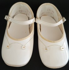 Vintage Baby Girl White Mary Jane Buckle Shoes Leather Size 3  4 x2" Cleaned