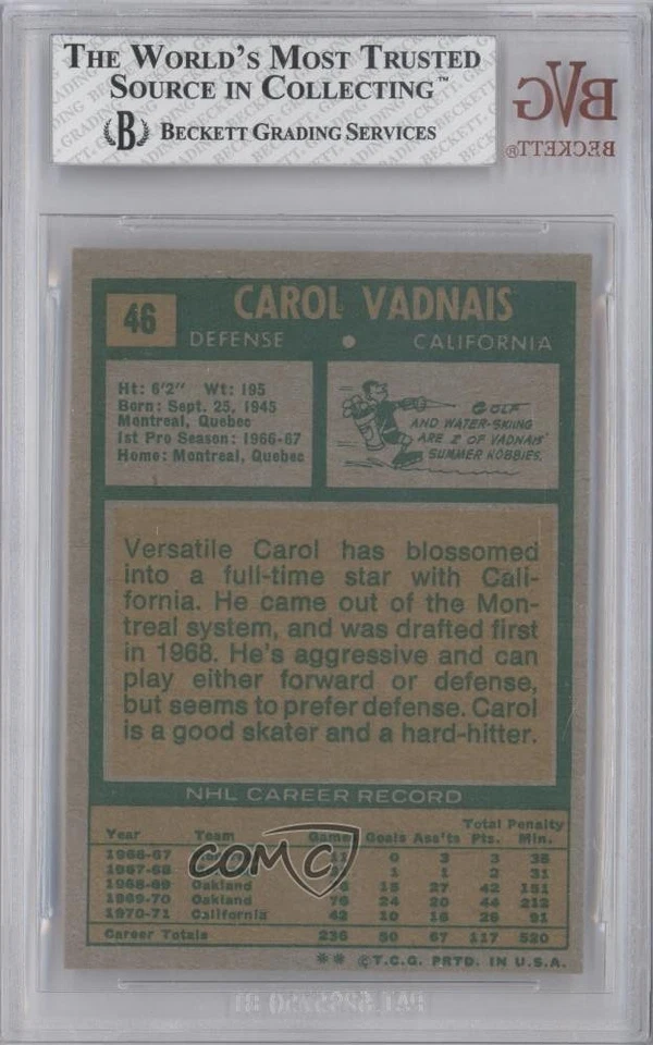 1971-72 Topps Carol Vadnais #46 BVG 8 - Image 2 of 2