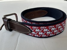 Vineyard Vines Belt Red Blue Whale Canvas Leather Sz 30 1-1/4  Wide Boys Teen