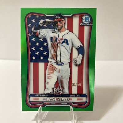 2026 Bowman Chrome Bryce Harper #WBC-10 Green Refractor 66/99 Team USA WBC