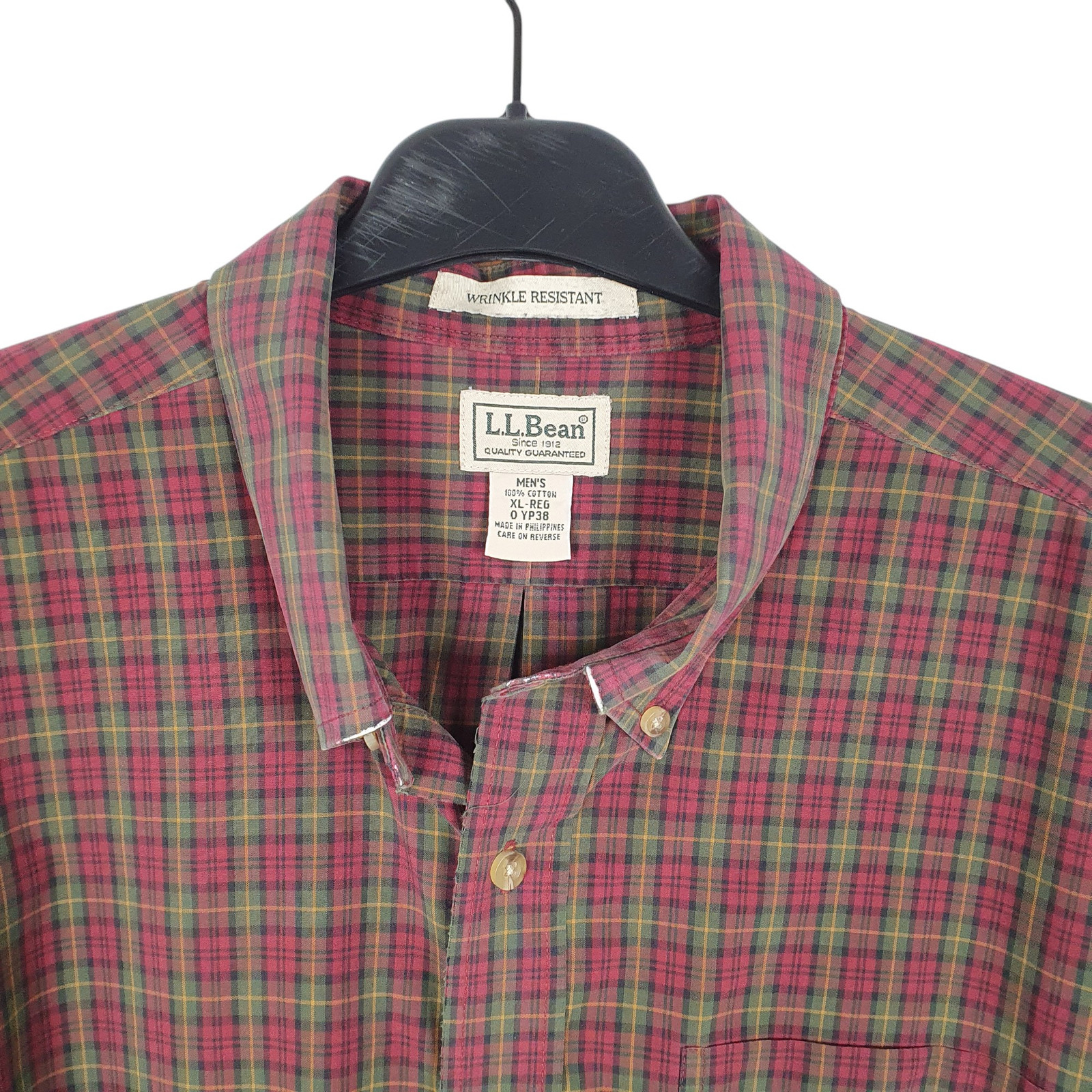 L.L.BEAN Burgundy Check Shirt Long Sleeve Casual Cotton Mens XL image 2