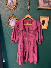 Free People Elora Burgundy Oversize Mini Dress Puff Sleeves Ruffles Sz Small