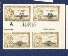 46 Mexico - Scott C49 - Mnh Gutter Block Of 4 W Plate - Airmail - 1932 46 Mexico - Scott C49 - Mnh Gutter Block Of 4 W Plate - Airmail - 1932