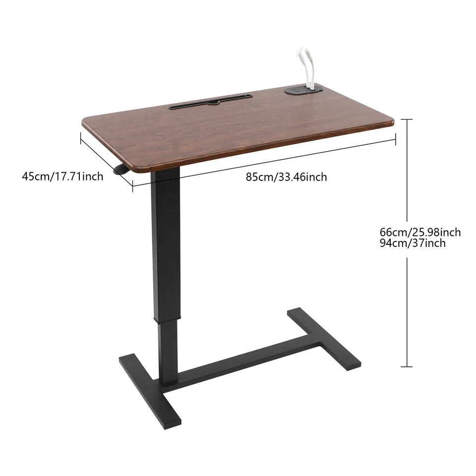 Adjustable Height Side Table Walnut Color Mobile Bedside Table dinner tray table - Image 2 of 4