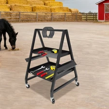 2-Tier Tool Cart Horseshoeing Box Tool Cart Floor Standing Black with Wheels NEW