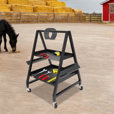 16.2*16.7*24.4'' 2-Tier Black Floor Standing Tool Cart Horseshoeing Box W/ Wheels