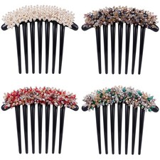 Rhinestones Hair Side Comb for Womens, Pearls Hair Combs Pins 7 Teeth Side Ha...