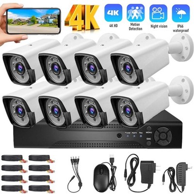 Wired Security CCTV Camera System Outdoor 4CH 8CH H.265 DVR & 4/8x Surveillance