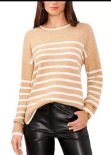 Women  s Vince Camuto Heathered Latte Cream Striped Pullover Sweater Medium NWT