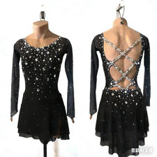 Ice Figure Skating Dress Elasticity Competition Skating Jeweled black