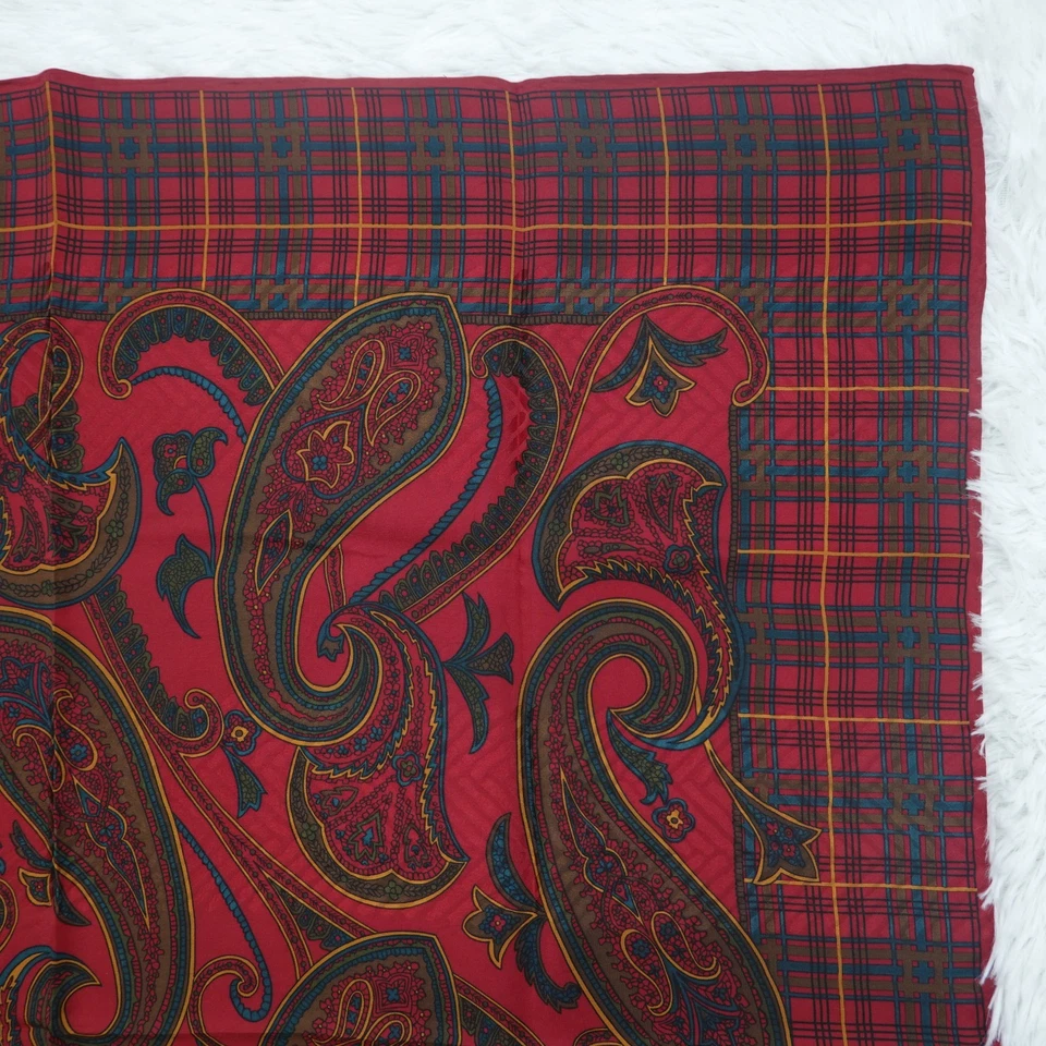 Шарфы шелковые Pierre Balmain пейсли красные клетчатые 34 дюйма x 35 дюймов P792 - Изображение 3 из 4
