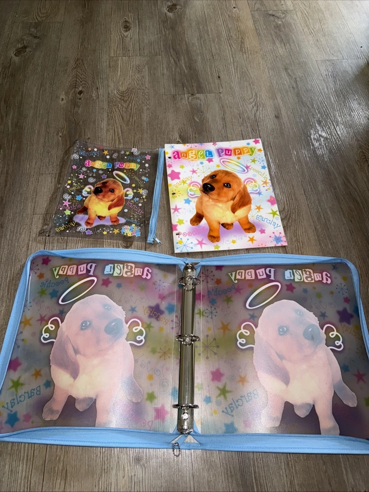 Rare Vintage Lisa Frank Angel Puppy 3 Ring Soft Zip Binder Folder & Pencil Pouch - Image 4 of 4