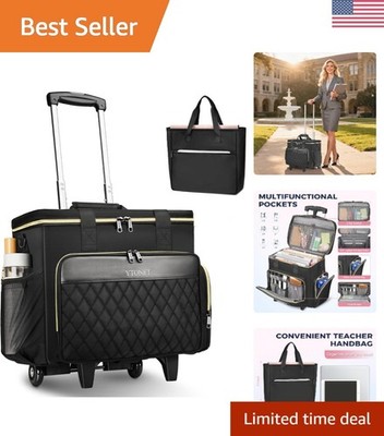 Versatile Rolling Laptop Tote - 15.6'' & Insulated Compartment - Stylish Black
