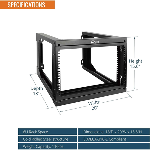 6U Wall Mount Server Rack, Open Frame Network Rack for 19